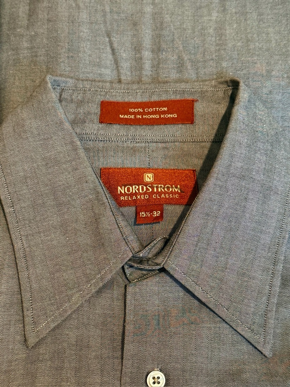Vintage 90s Nordstrom Relaxed Classic Dress Shirt Cotton Herringbone Hong Kong